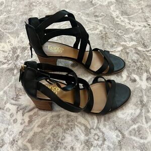 Franco Sarto Black Strappy Block Heel Sandals - Size 9M